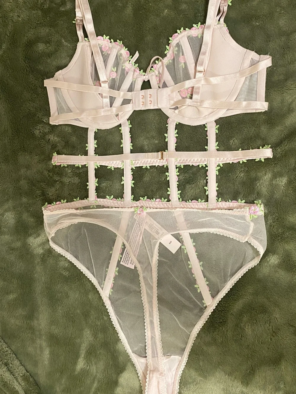 Victoria's Secret Wicked Pale Pink Floral Mesh Bra Set